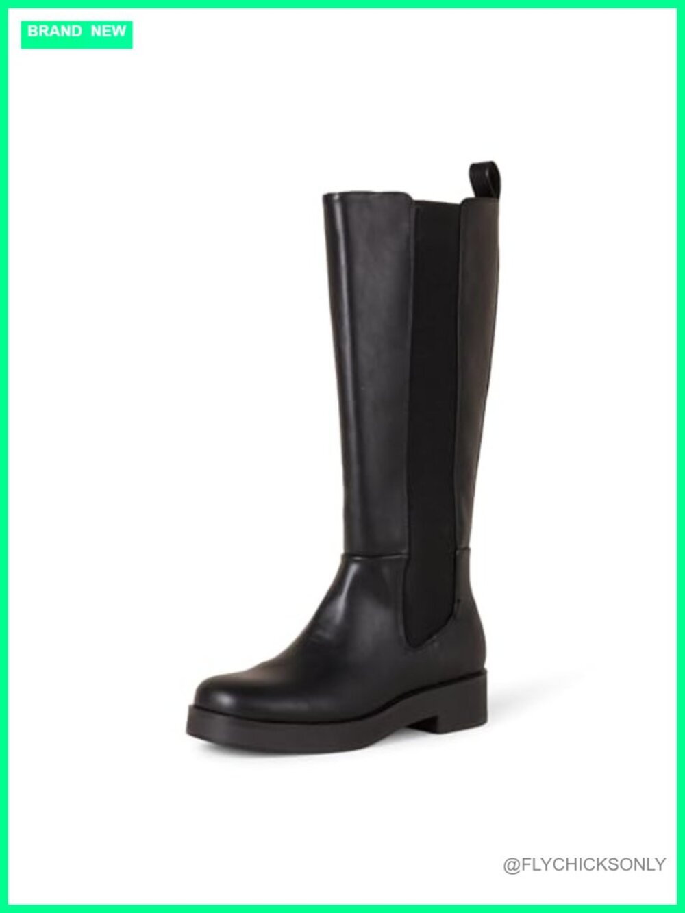 Tall Gusset Boot Faux Leather Knee High Chunky Heel Square Toe Women's